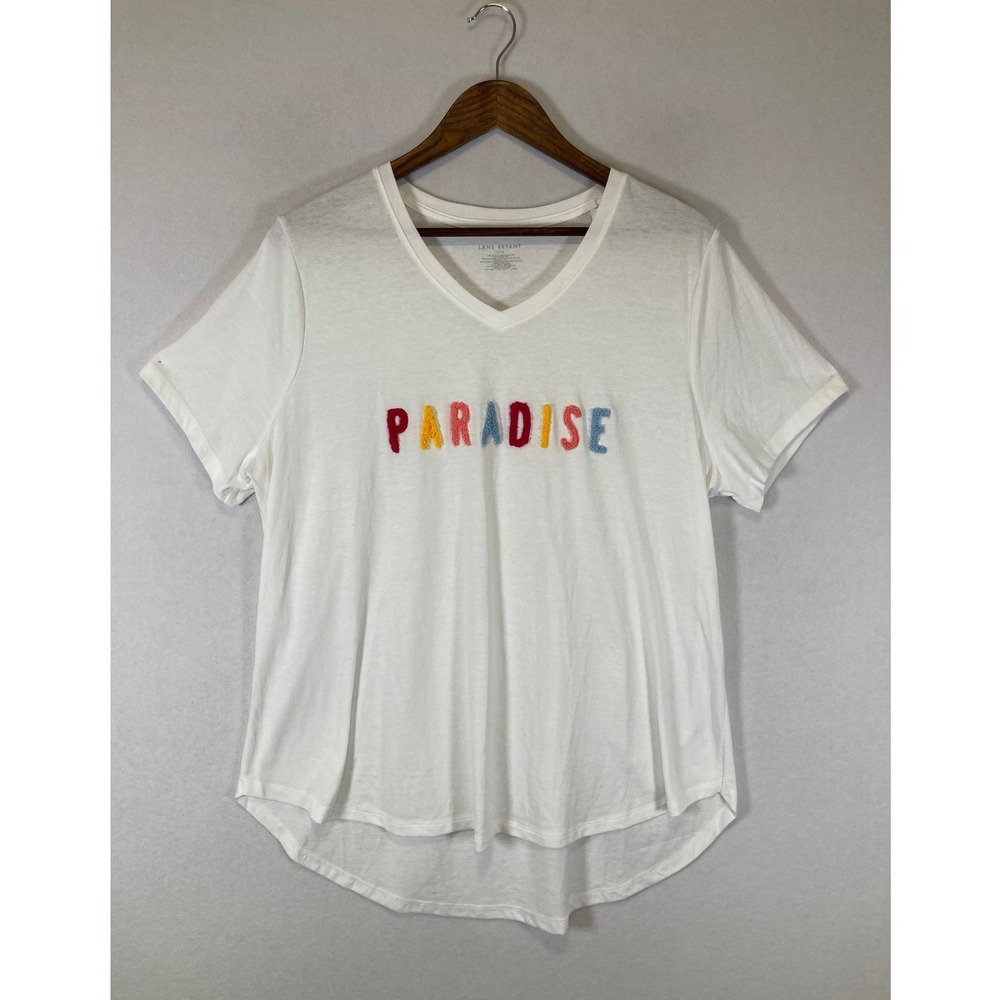 Vacation Lane Bryant Women 14/16 White Paradise Chenille V-Neck‎ High-Low Tee